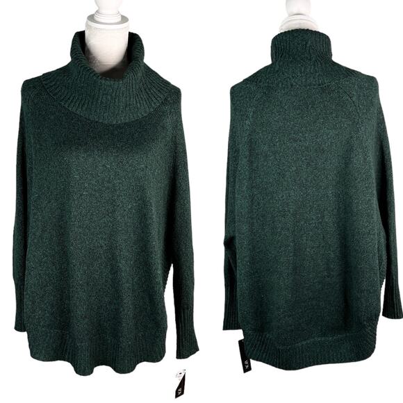 AGB Sweater Pine Green Cowl Neck Dolman Sleeves M Oversized New - Picture 1 of 11